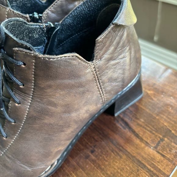 Rieker Square Toe Lace Up Brown Boots - Picture 4 of 11